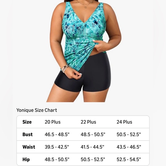 Yonique Tankini Swimsuit With Shorts Women’s 22W Plus Size Two Piece Set Paisley - Picture 15 of 15